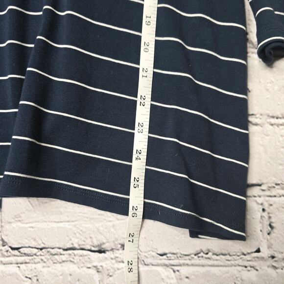 J Jill Pima 3/4 Sleeve V-Neck Navy Blue White Classic Stripe Pima Cotton Top Med - Picture 9 of 11